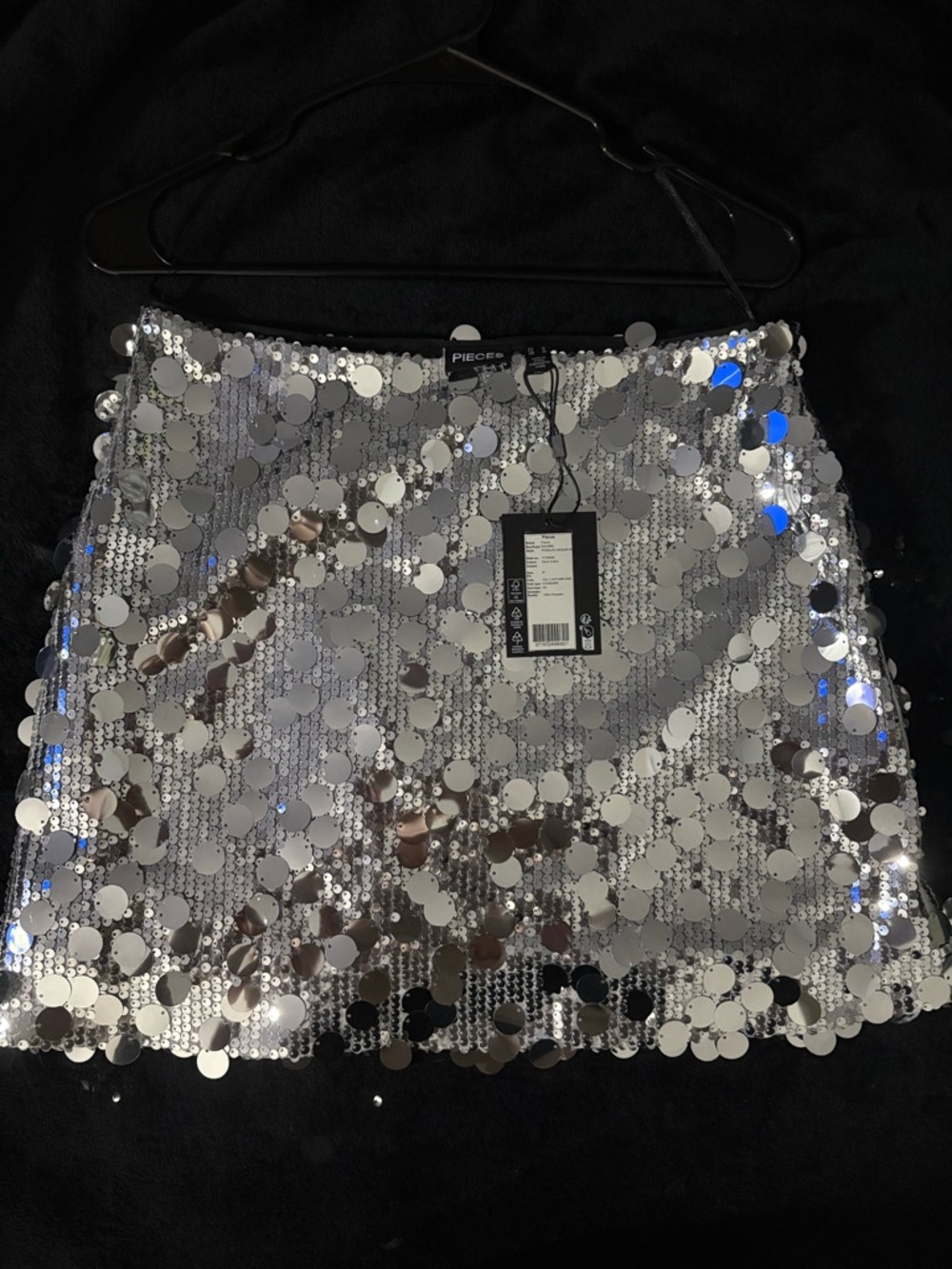 Pieces Silver Sequin Mini Skirt